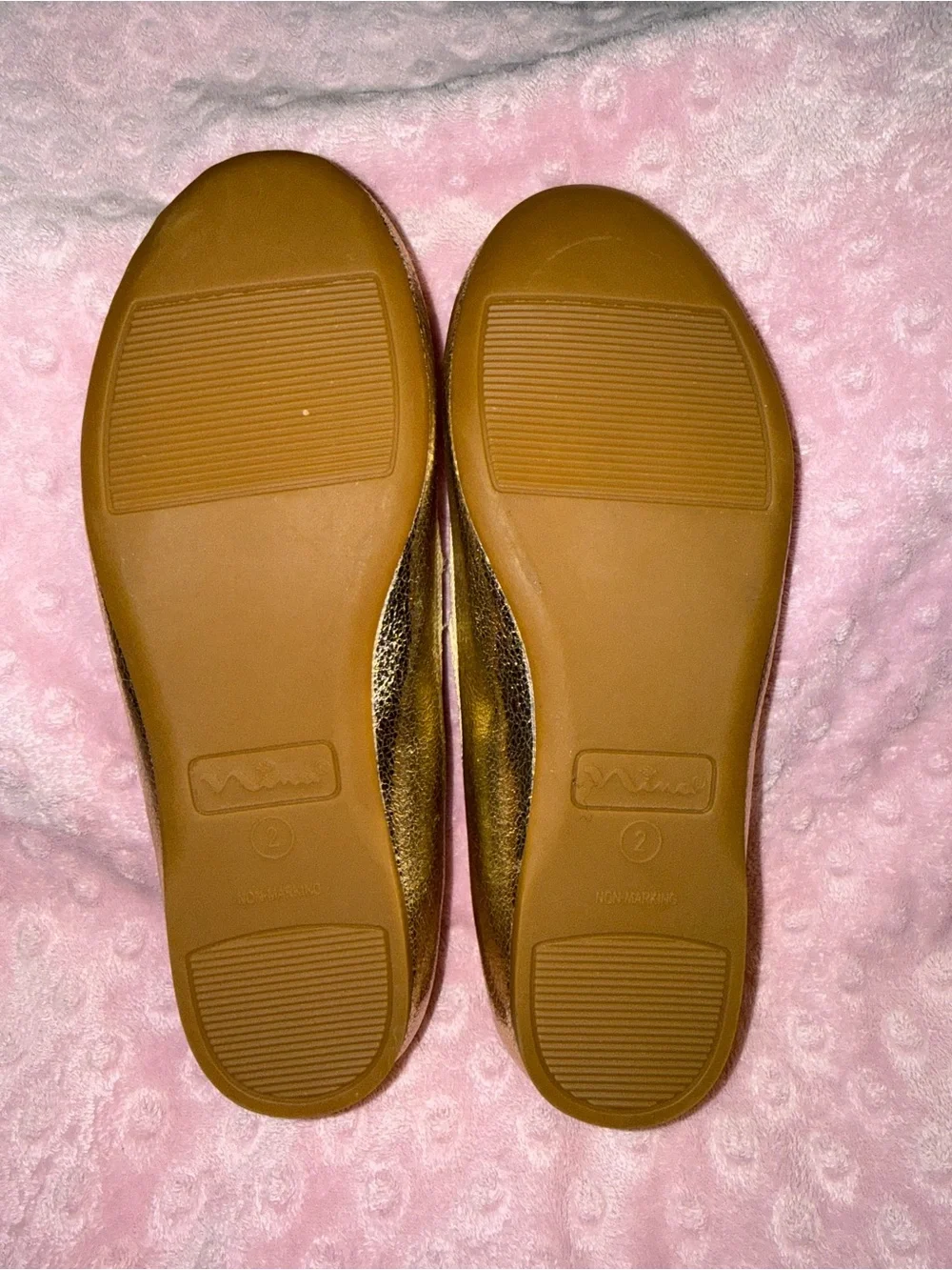Nina Girls Gold Metallic Mary Jane Flats with Bow Size 2 #New